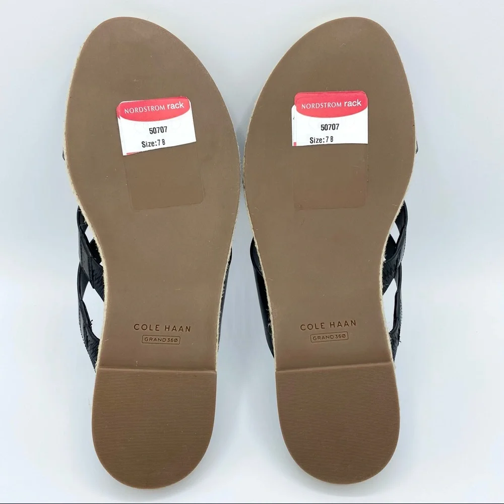 Cole Haan Black Leather Florens Espadrille Slide Sandal Size 7